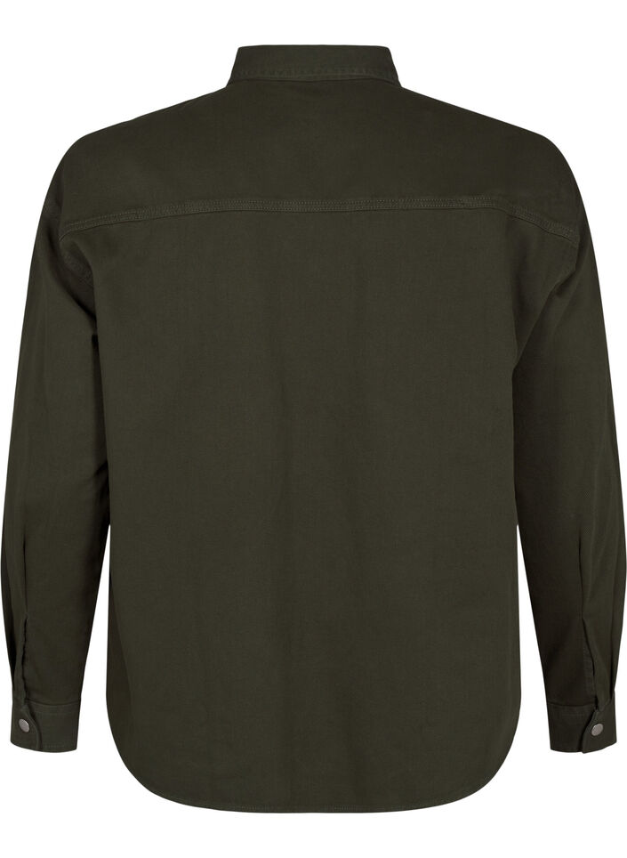 Chemise en jean de couleur unie dotée de poches sur la poitrine, Forest Night, Packshot image number 1