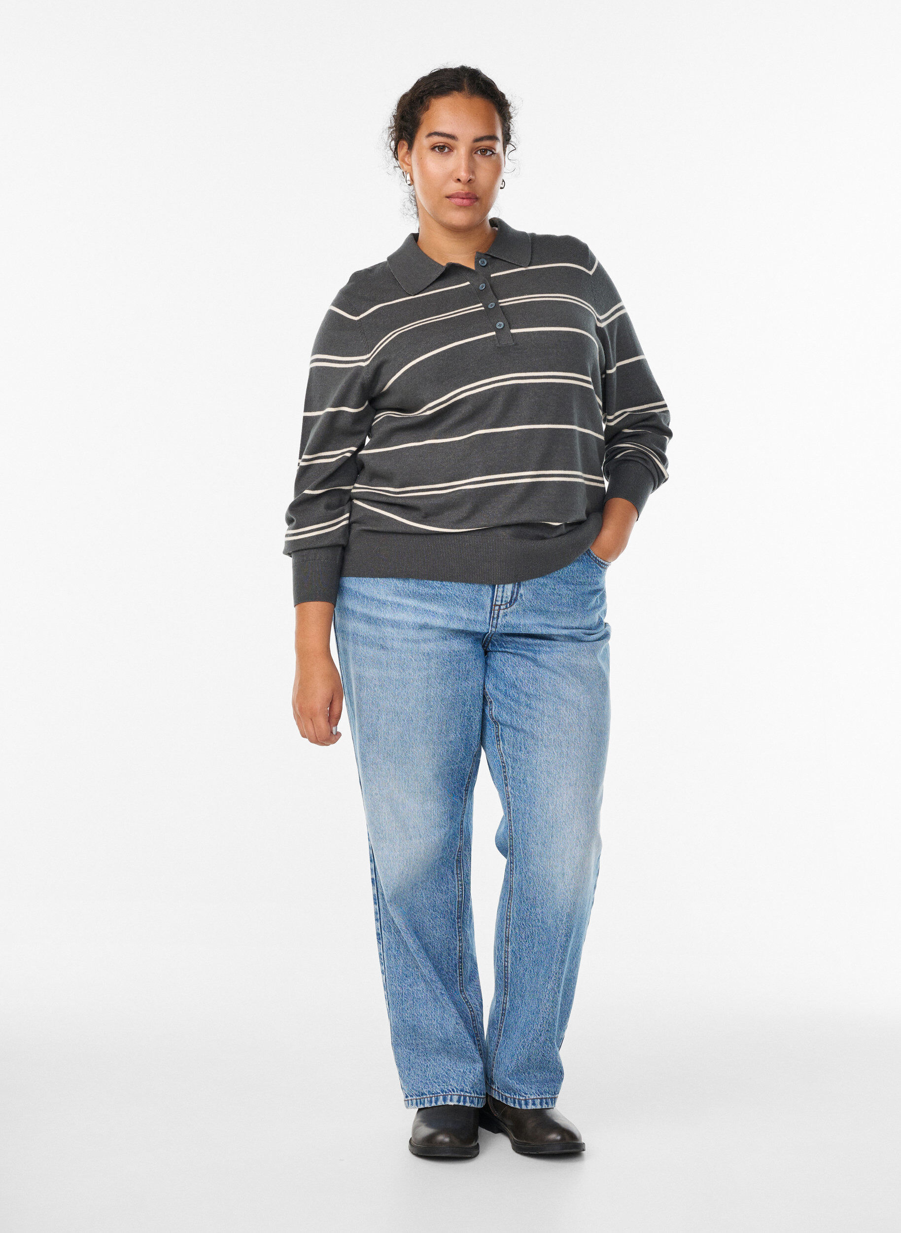 Zizzi Chemisier en maille avec col, Vert fonc&eacute;, Model image number 1