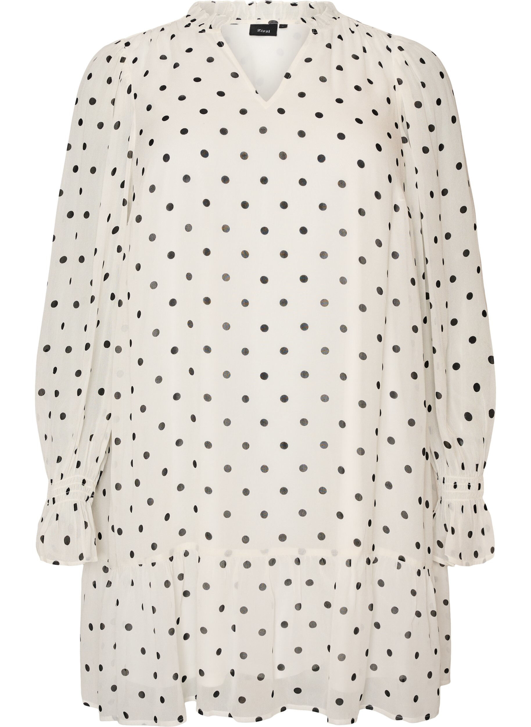 ZizziRobe en viscose avec volants et manches transparentes, Blanc, Packshot image number 0