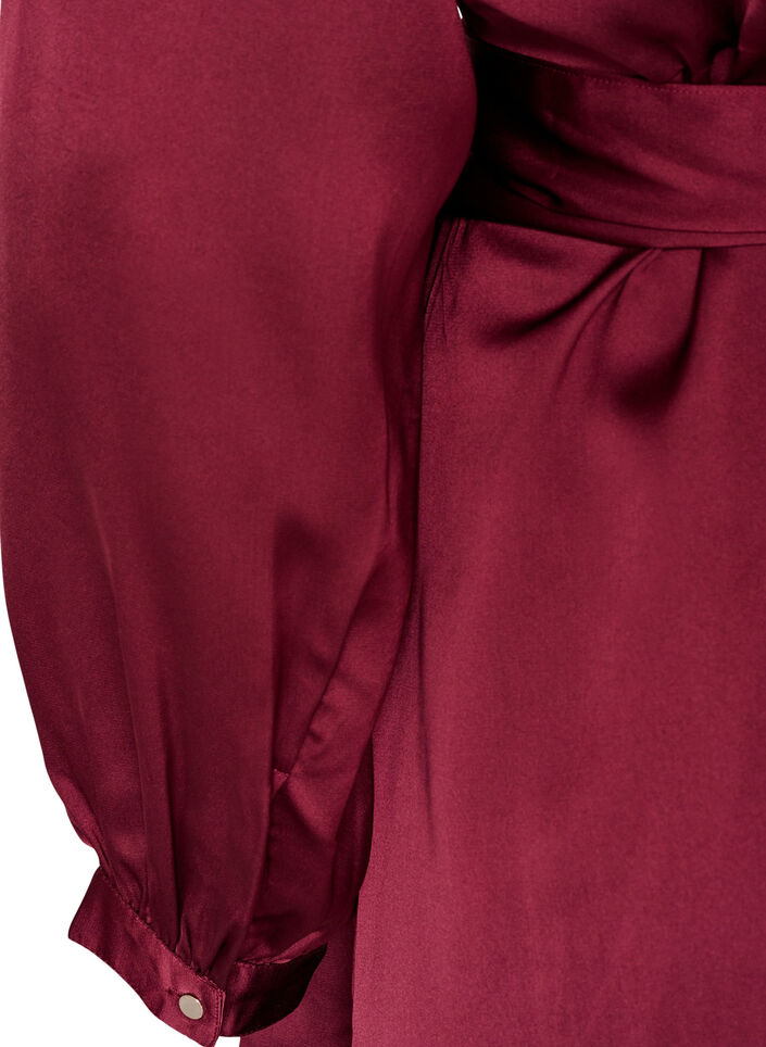 Korte satijnen jurk met wikkeldesign, Rood, Packshot image number 3