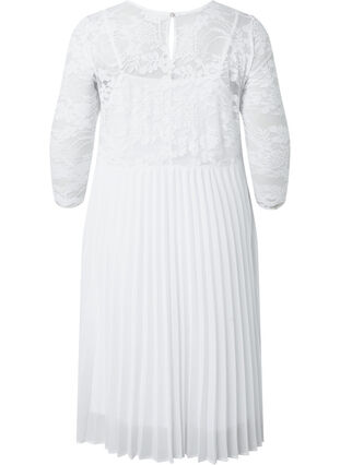 Robe plissée avec dentelle et manches 3/4, Bright White, Packshot image number 1