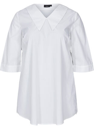 Tunique en coton à grand col, Bright White, Packshot image number 0