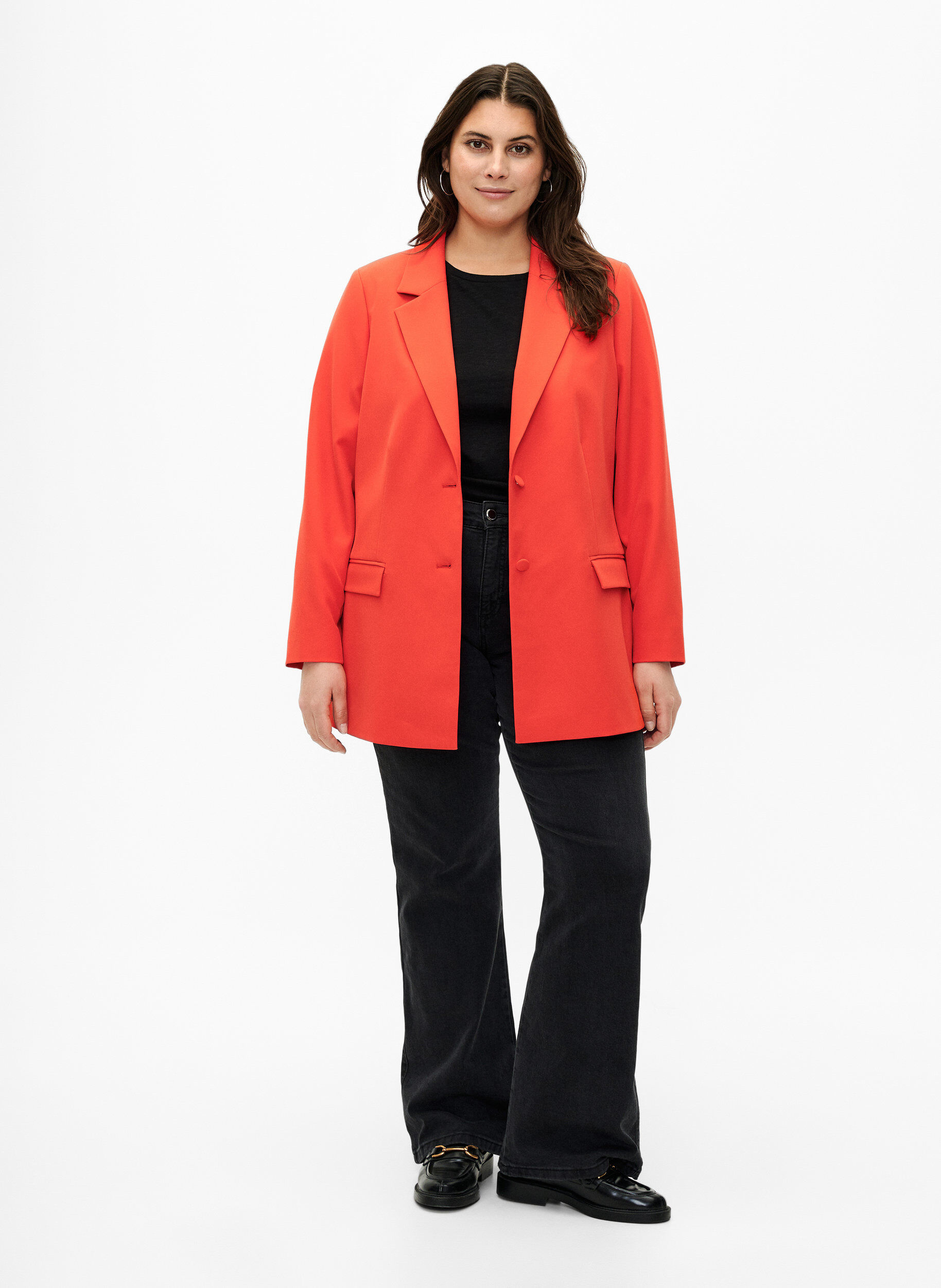 Zizzi Blazer classique avec fermeture &agrave; boutons, Orange.com, Model image number 2