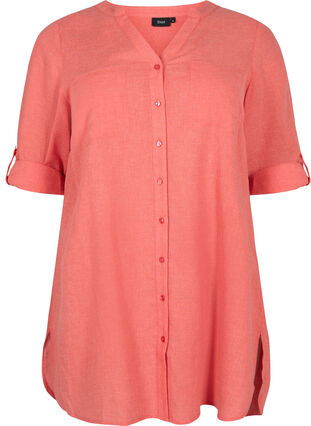 Lange blouse met 3/4 mouwen en v-hals, Hot Coral, Packshot image number 0