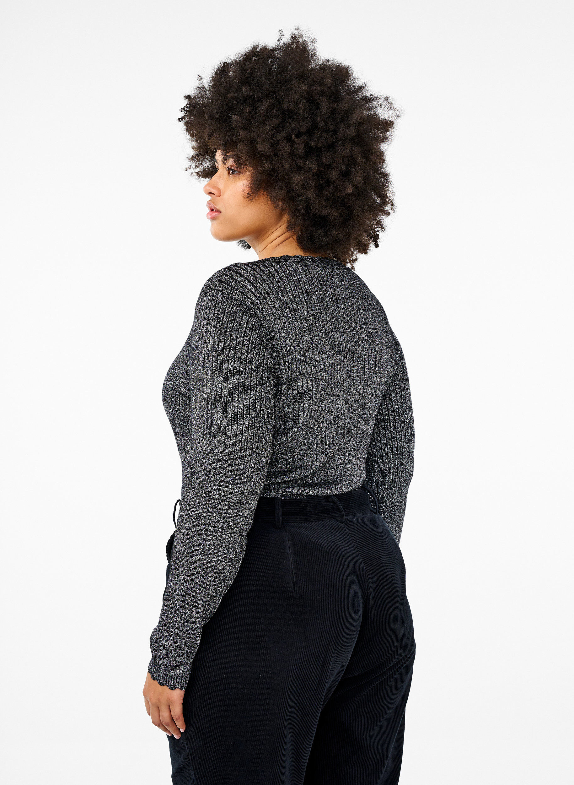 ZizziGebreide trui met strakke pasvorm en glitterdraad, Zwart, Model image number 2