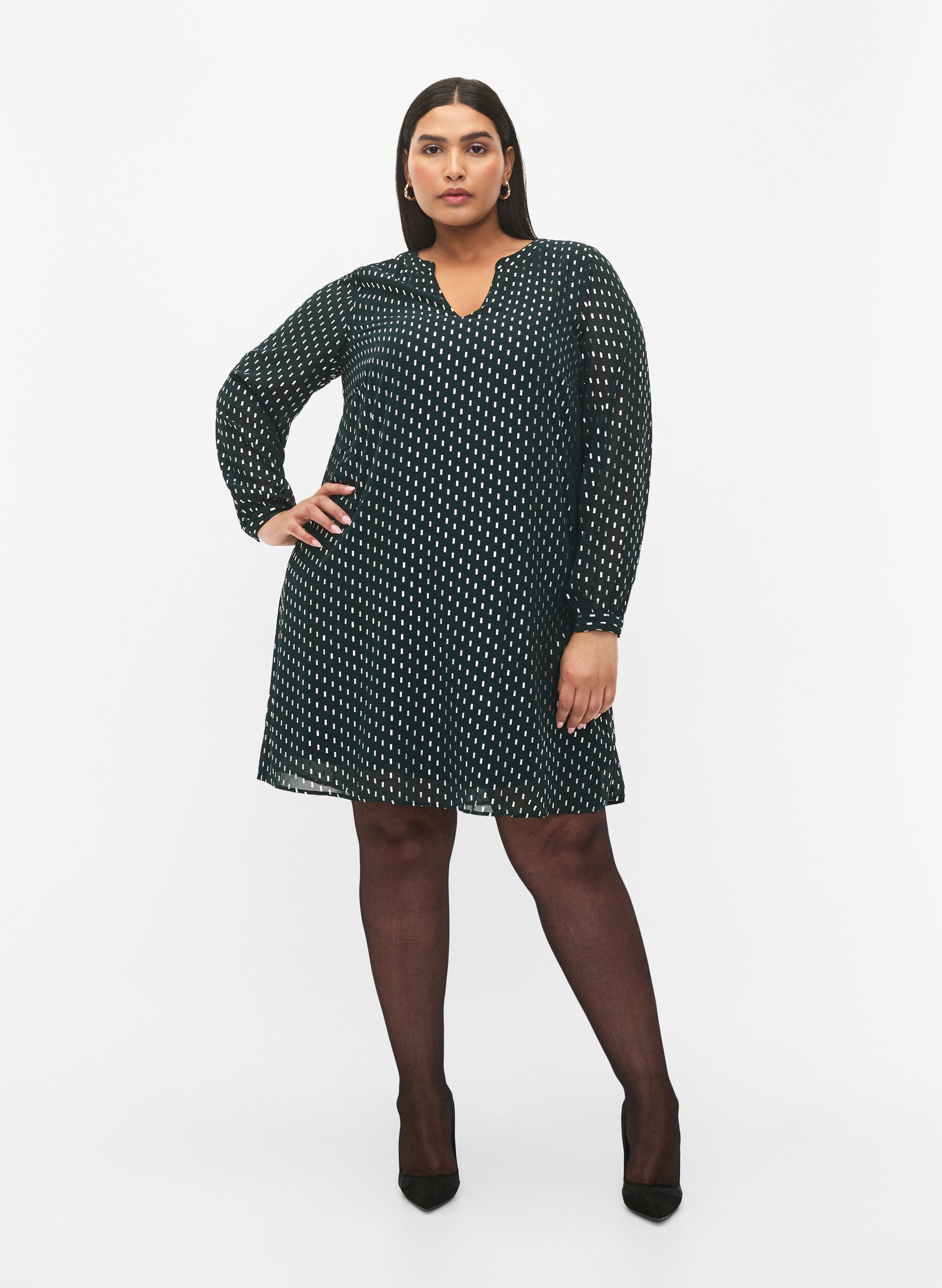 Zizzi Robe &agrave; manches longues avec imprim&eacute; brillant, Scarab w. Silver, Model image number 2