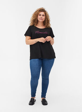 Katoenen t-shirt met a-lijn en print, Black, Model image number 2
