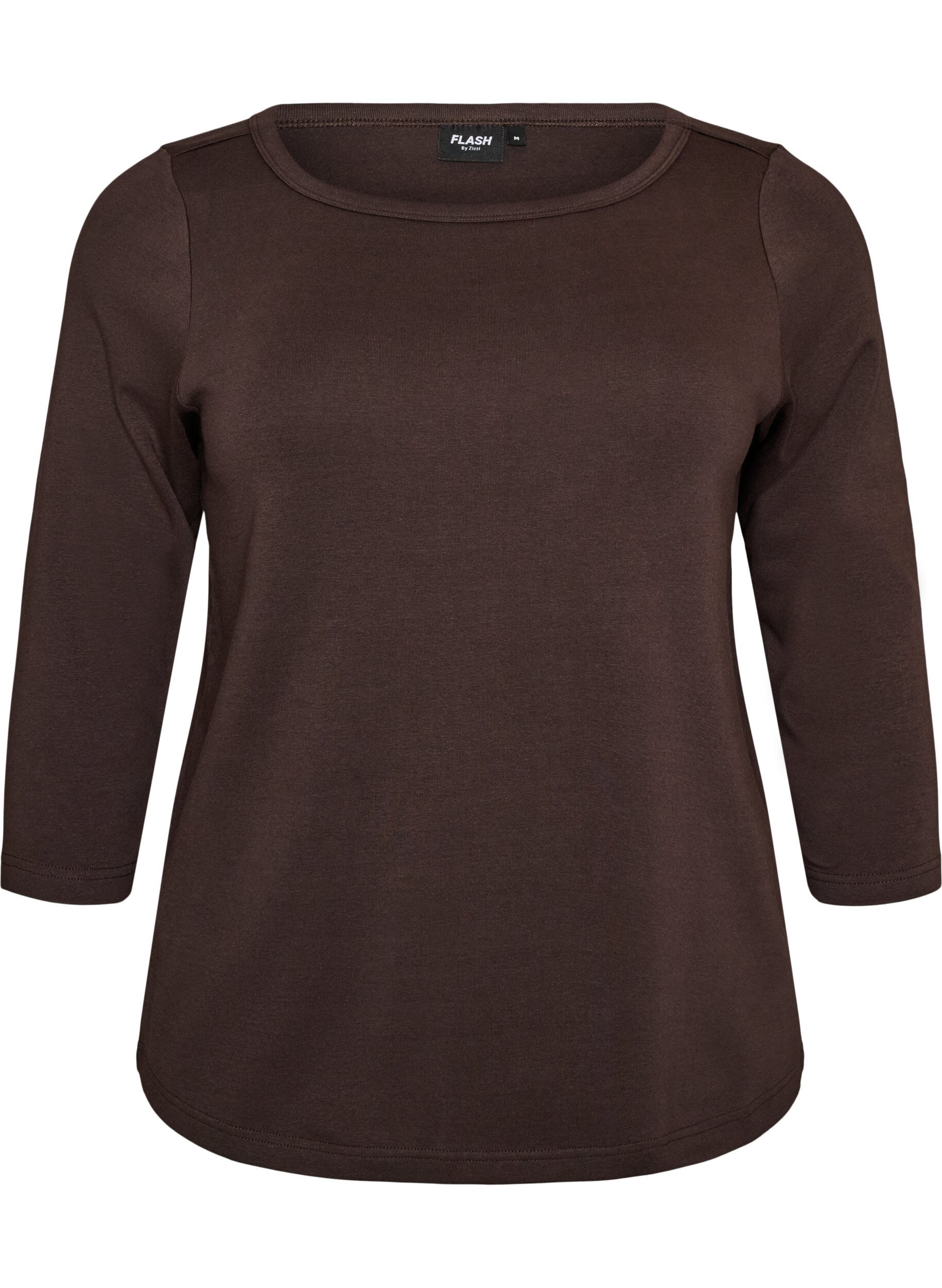 ZizziT-shirt Basic &agrave; encolure bateau et manches 3/4, Marron, Packshot image number 0