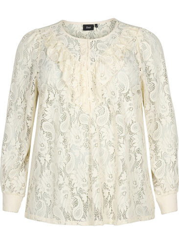 Kanten blouse met franje, Off White, Packshot image number 0