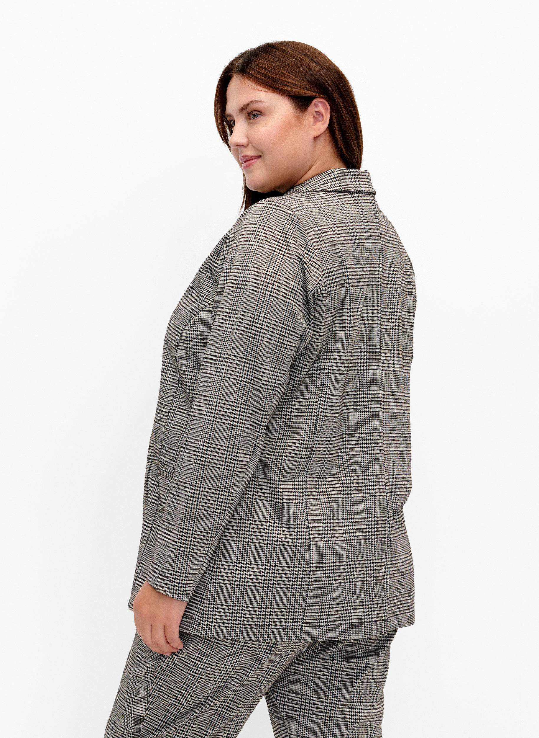 ZizziGeruite blazer met knoopsluiting, Beige Brown Check, Model image number 1