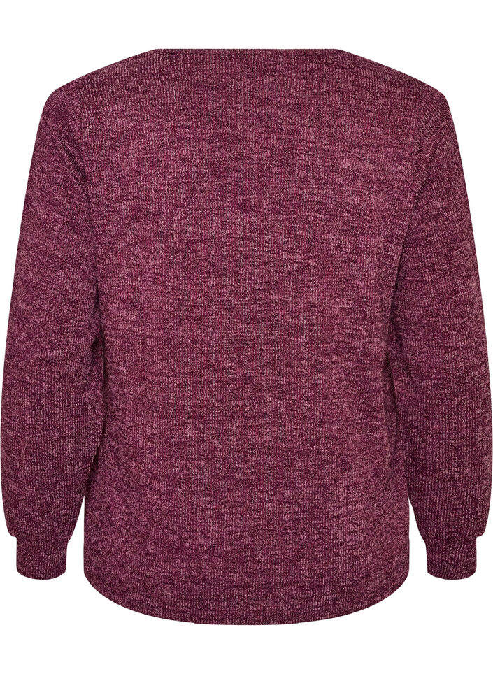 Jersey blouse met V-hals en lange mouwen, Donker Bordeaux, Packshot image number 1