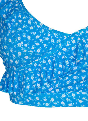 Gebloemde bikinibeha met ruches, Blue Flower Print, Packshot image number 2