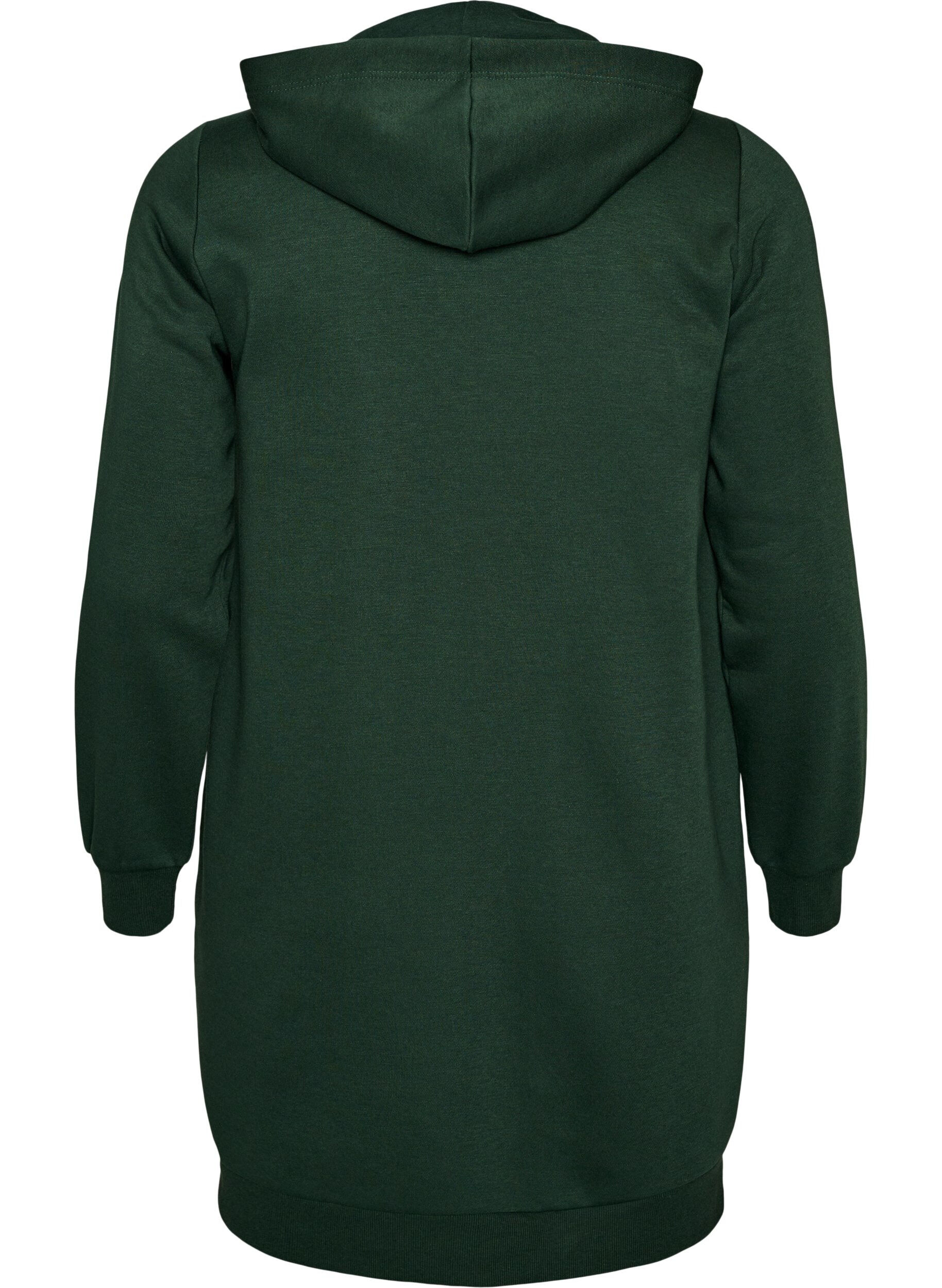 ZizziSweat &agrave; capuche long avec zip et poches, Vert fonc&eacute;, Packshot image number 1