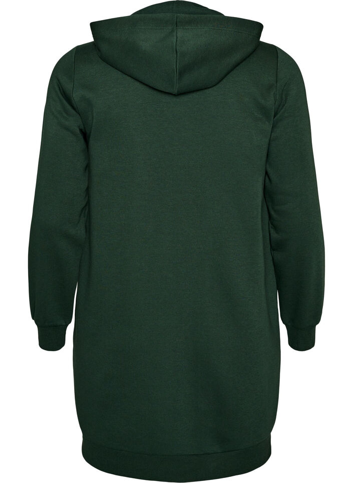 Sweat &agrave; capuche long avec zip et poches, Vert fonc&eacute;, Packshot image number 1