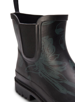 Korte rubberen laarzen met brede pasvorm en print, B. Teal Flower AOP, Packshot image number 3