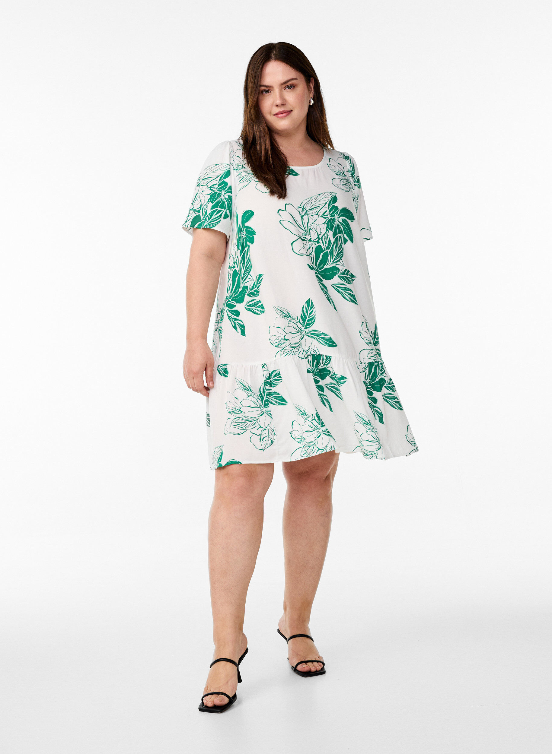 ZizziJurk van viscose met coupenaad, Groen, Model image number 1