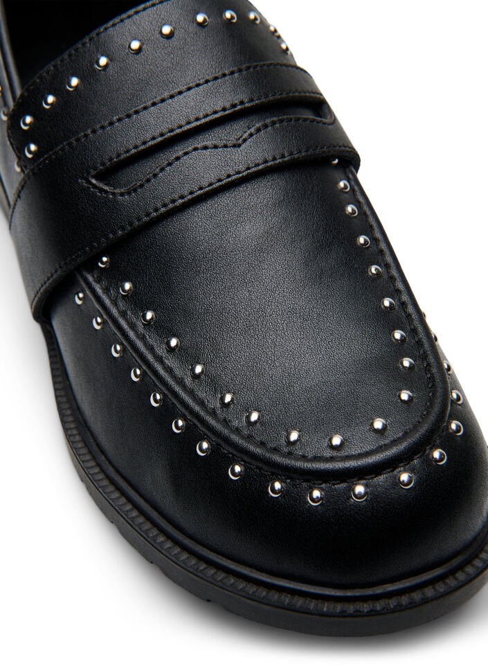 Large - Mocassins en cuir avec clous, Noir, Packshot image number 3