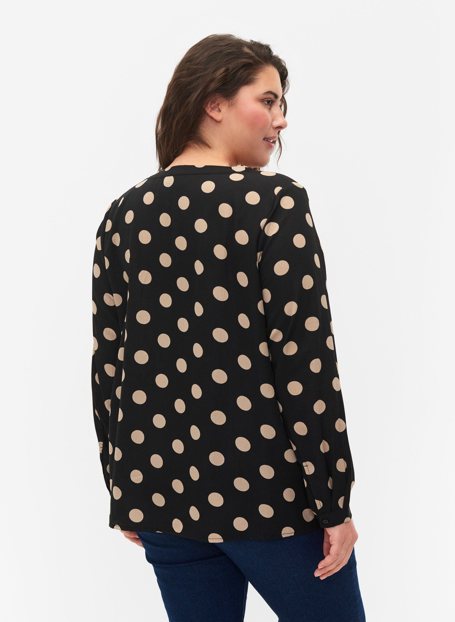 ZizziFLASH - Blouse met lange mouwen en print, Black Brown Dot, Model image number 1