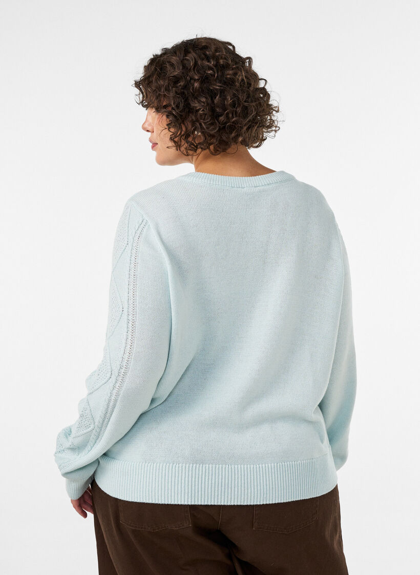 Kabelgebreide cardigan met decoratieve knopen, Blauw, Model image number 2