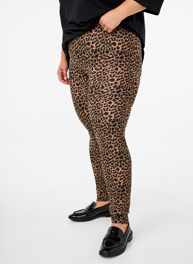 Viscose leggings met luipaardprint, Zwart, Model image number 0