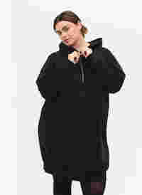 Sweatshirt jurk met capuchon en rits, Black, Model