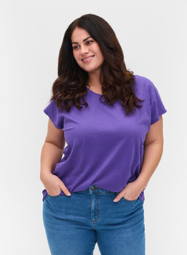 T-shirt met mix van katoen, Ultra Violet, Model image number 0