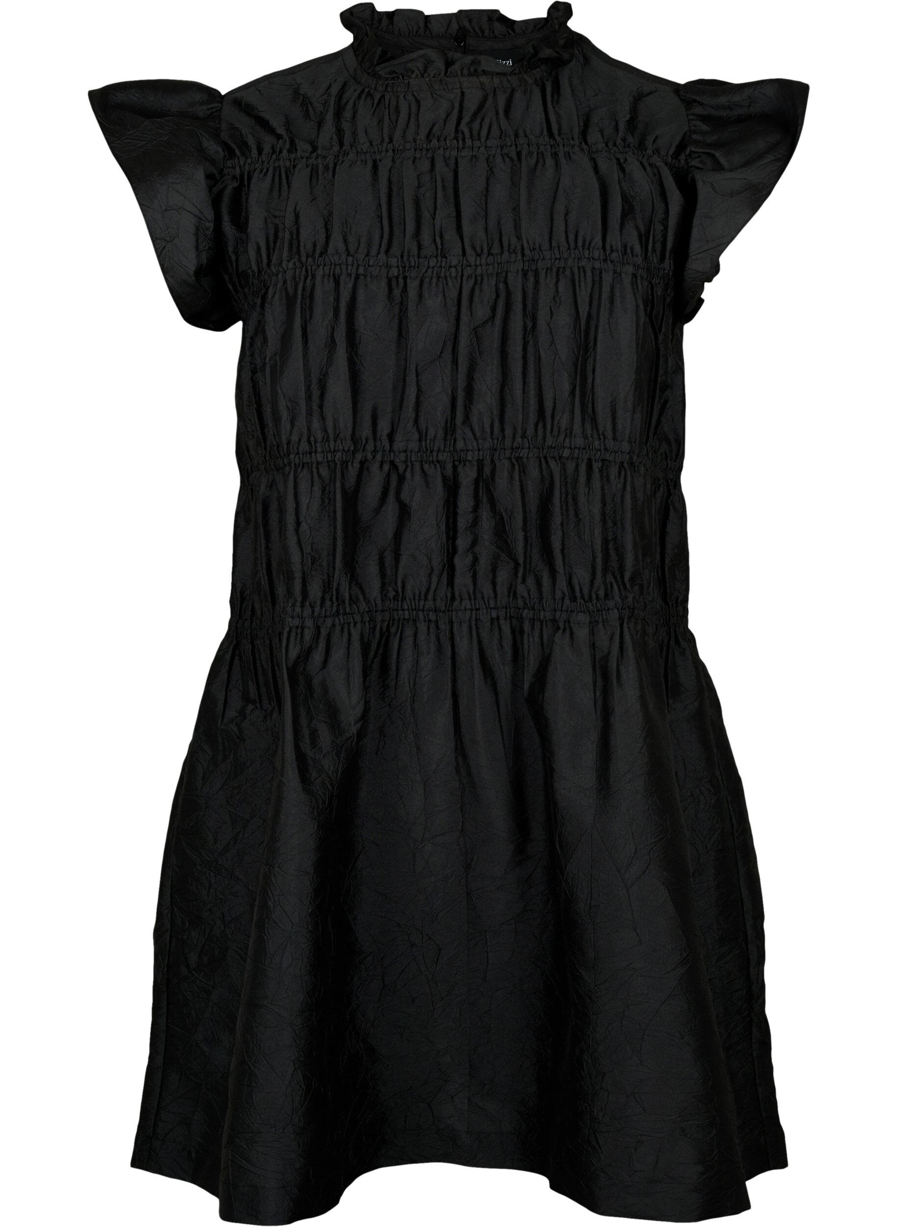 Zizzi Robe avec volants et lignes de coupe &eacute;lastiques, Black, Packshot image number 0