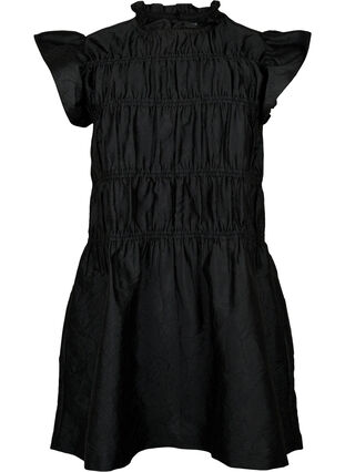 Robe avec volants et lignes de coupe élastiques, Black, Packshot image number 0