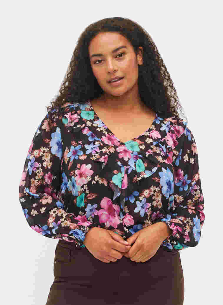 Bloemen blouse met kwastjes details, Bright Fall Print, Model