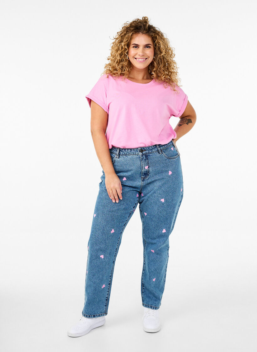 Hoge taille Gemma jeans met lippen, Blauw, Model image number 0