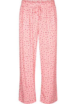 Los vallende viscose broek met all-over print, Pink Icing W. hearts, Packshot image number 0