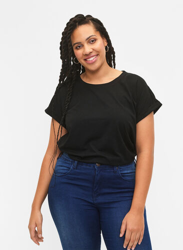 T-shirt à manches courtes en coton mélangé, Black, Model image number 0
