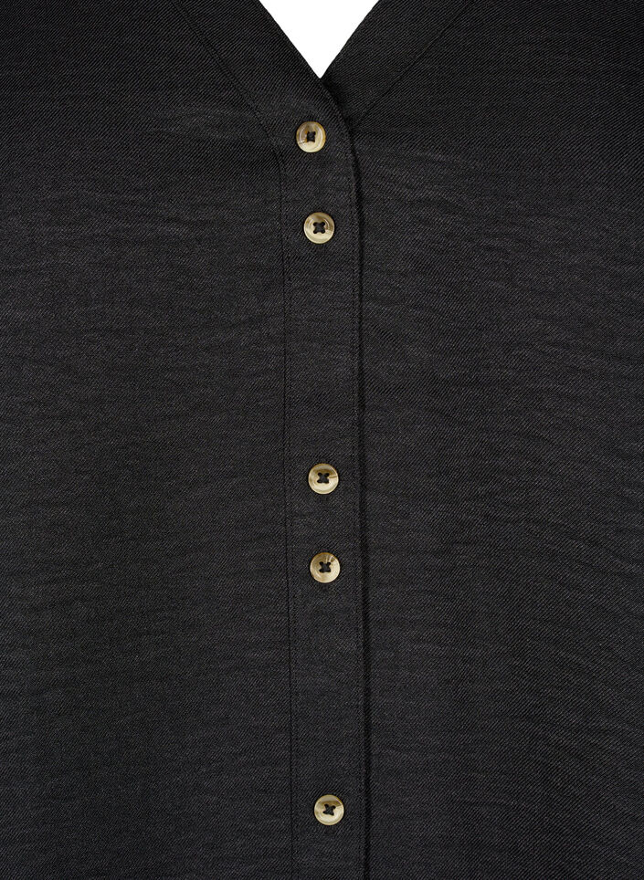 Overhemd blouse met V-hals en korte mouwen, Zwart, Packshot image number 2