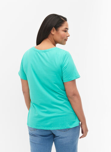 T-shirt en coton uni basique, Aqua Green, Model image number 1