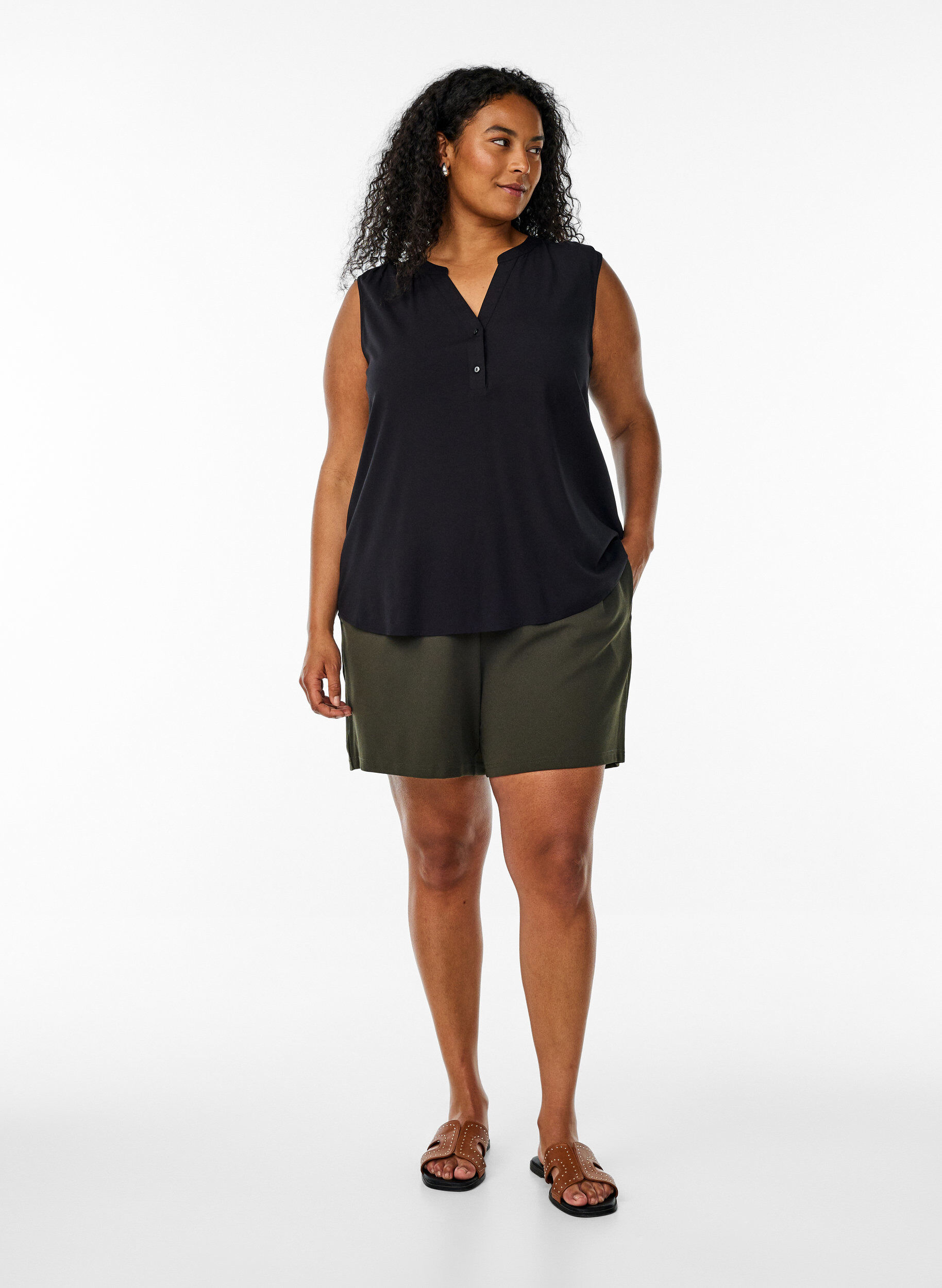 ZizziMouwloze viscose blouse, Zwart, Model image number 1