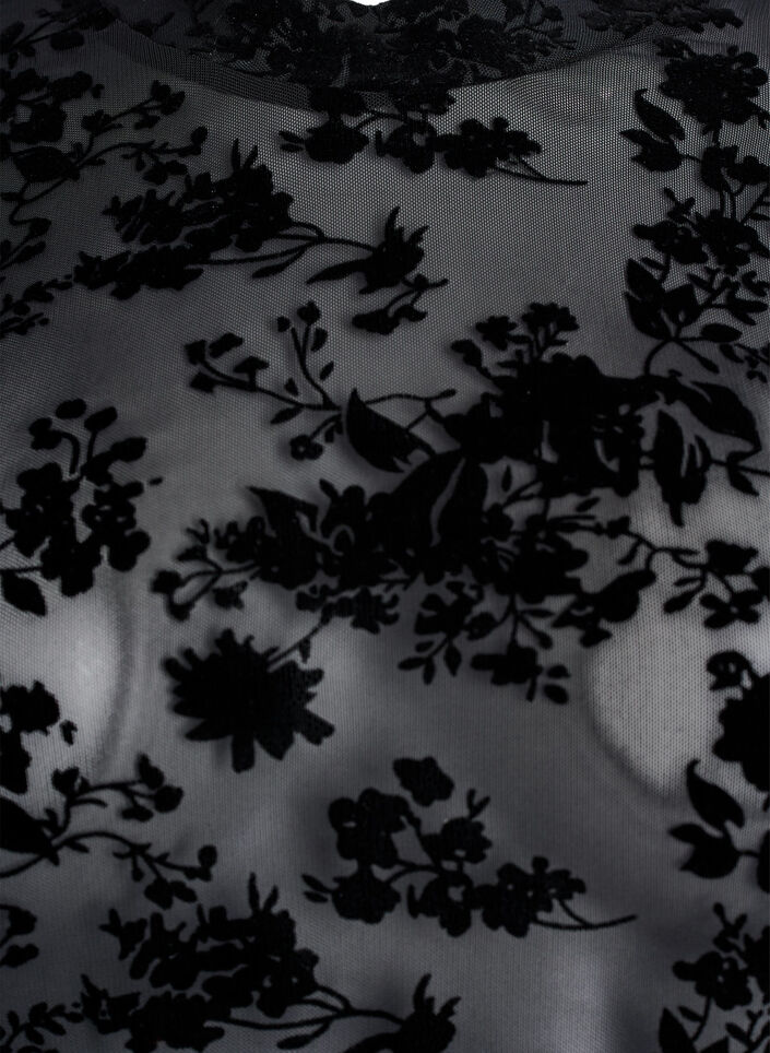 Mesh blouse met bloemenpatroon, Zwart, Packshot image number 2