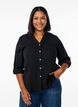 Linnen en viscose shirt met 3/4 mouwen, Zwart, Model image number 0