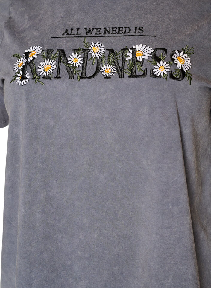 T-shirt en coton avec effet d&eacute;lav&eacute; et motif brod&eacute;, Gris, Packshot image number 2