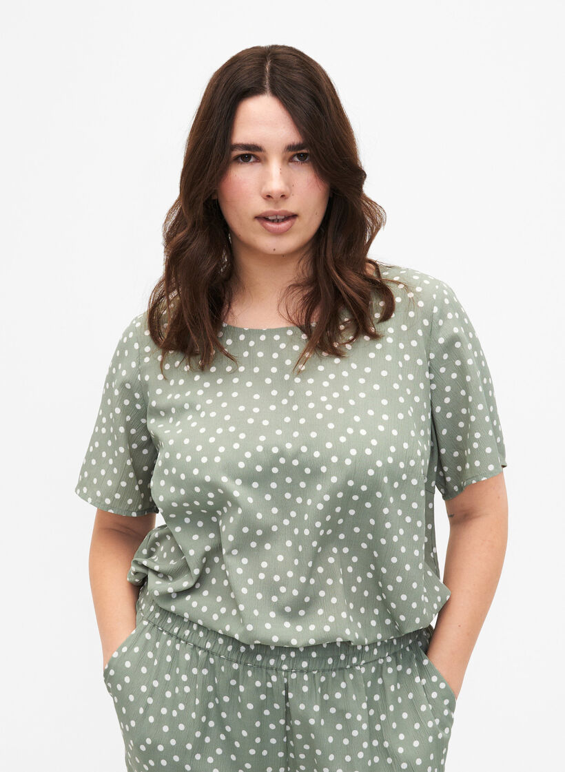 FLASH - Blouse met korte mouwen en print, Iceberg Green Dot, Model image number 0