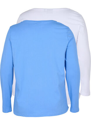 Lot de 2 blouses basiques en coton, Ultramarine/White, Packshot image number 1