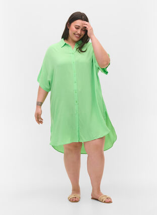 Lange viscose blouse met 2/4 mouwen, Summer Green, Model image number 2