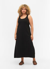 Mouwloze katoenen jurk met a-vorm, Black, Model