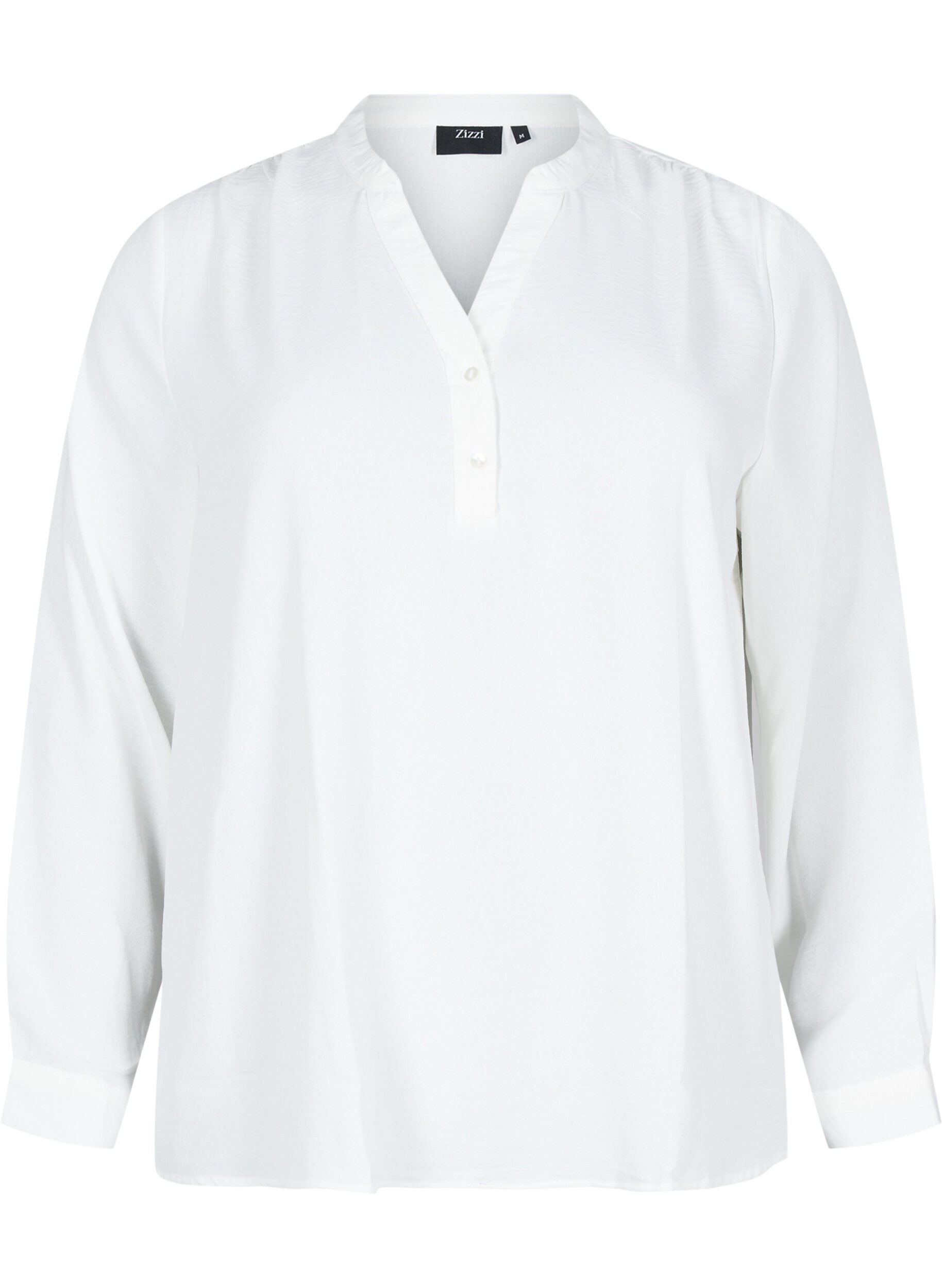 ZizziBlouse met lange mouwen en V-hals, Bright White, Packshot image number 0