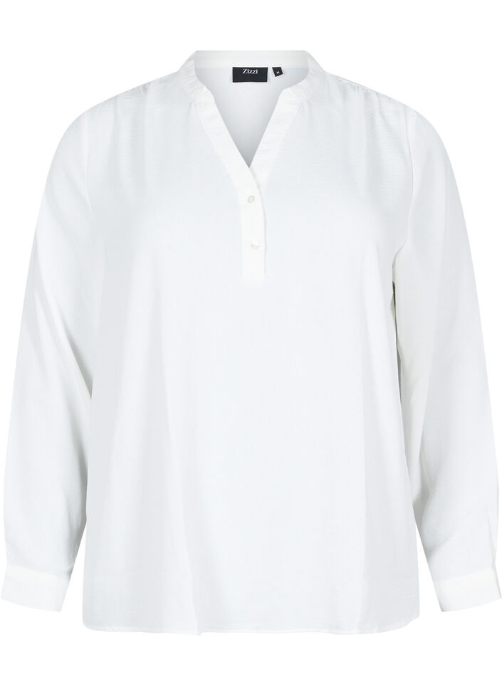 Blouse met lange mouwen en V-hals, Bright White, Packshot image number 0