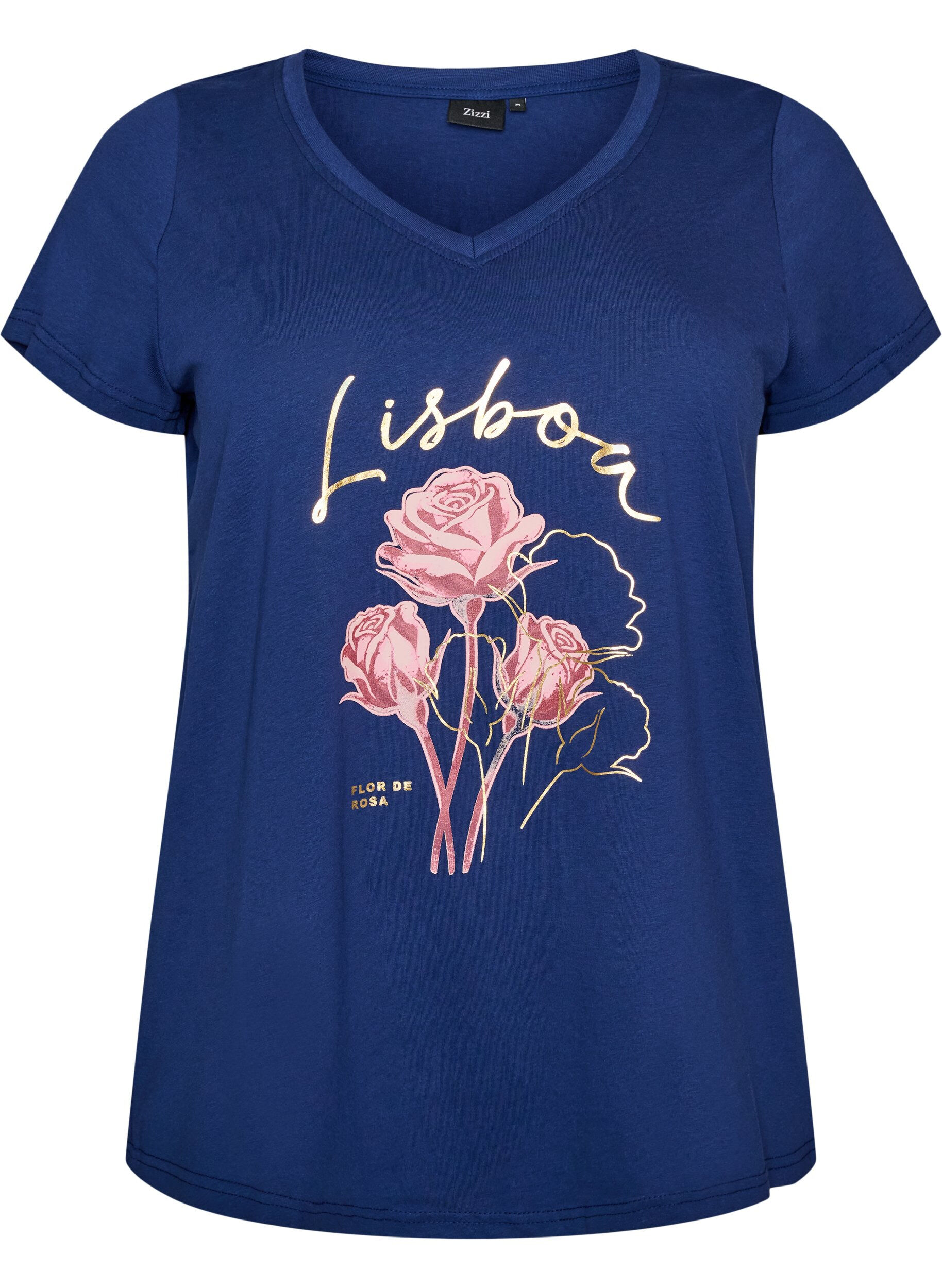 Katoenen T-shirt met V-hals en print aan de voorkant