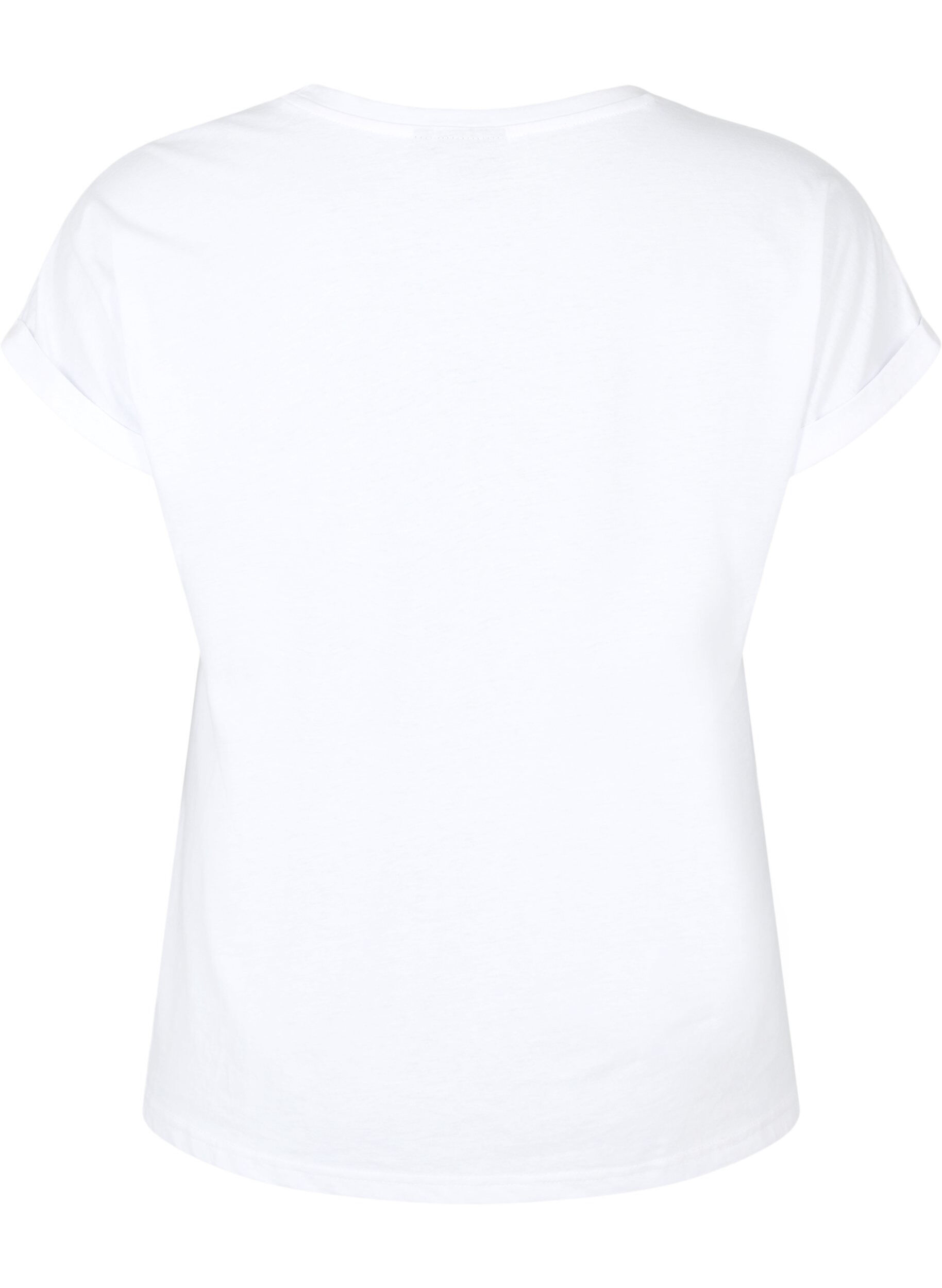 ZizziT-shirt met korte mouwen van katoenmix, Wit, Packshot image number 1