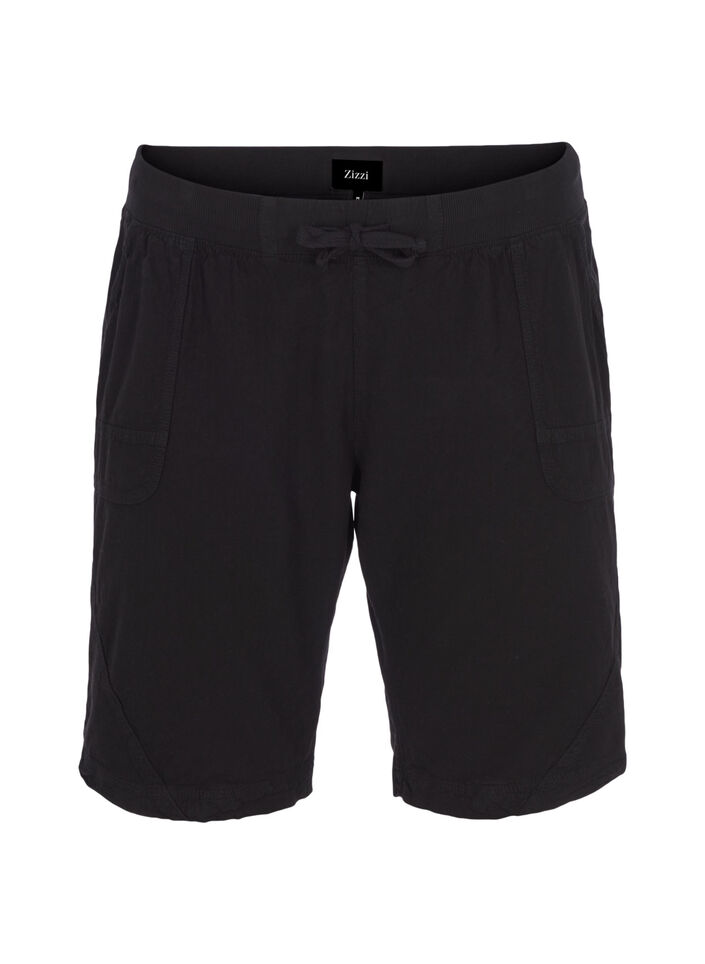 Losse katoenen short met zakken, Zwart, Packshot image number 0