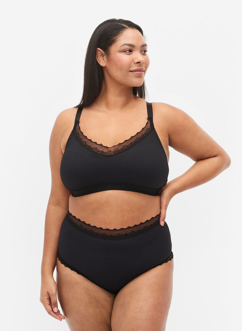 Culotte taille haute avec dentelle, Black, Model image number 0