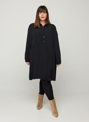 Viscose jurk met kanten lint, Black, Model image number 3