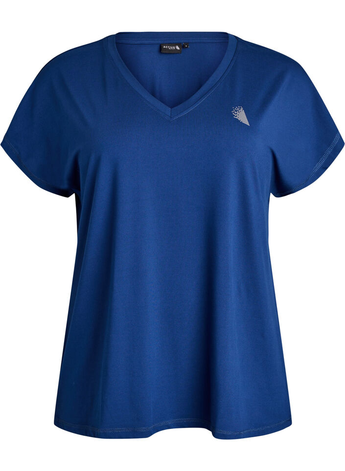 T-shirt de sport ample avec col en v, Bleu, Packshot image number 0